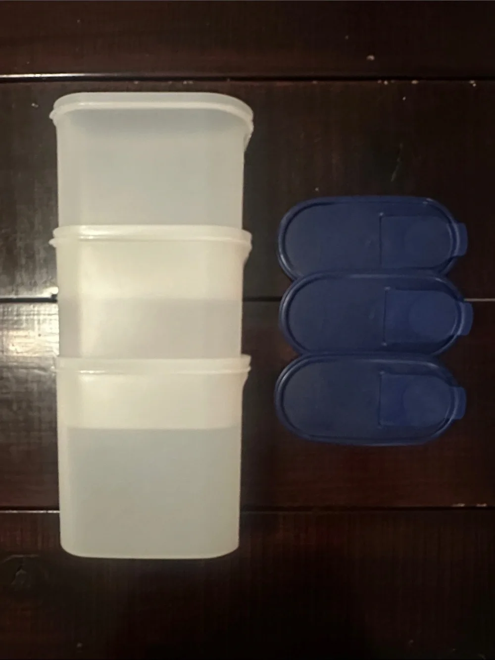 Tupperware- Set of 3 Clear Plastic Food Storage Containers with Blue Lids